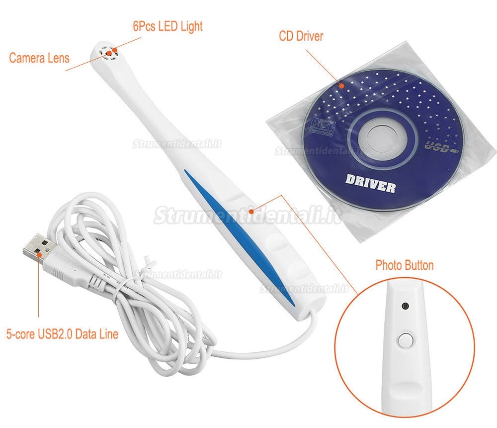 Portatile portatile intraorale orale USB 2.0 6pezzi LED 2560 X1920